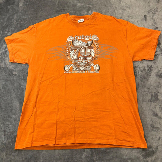 Sturgis Shirt Mens Extra Large Orange Short Sleeve 70th Annual Hanes Heavyweight