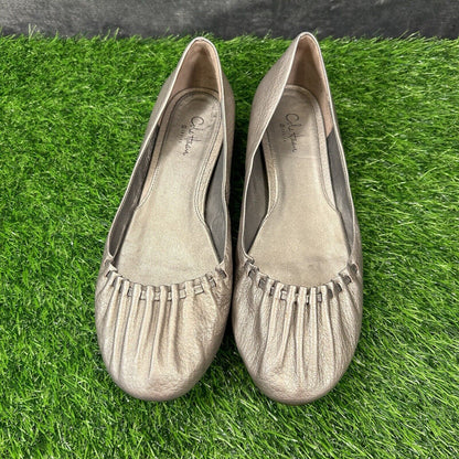 Cole Haan Loafer Womens 9.5 B Silver Shoes Flats Leather Slip On Casual Ballet