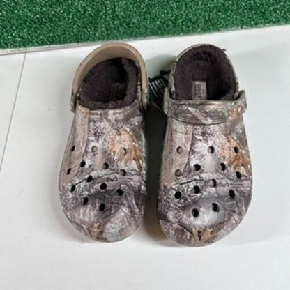 Crocs Classic Lined Clog Realtree Edge Camo Fuzzy Warm Shoes Brown Womens 9