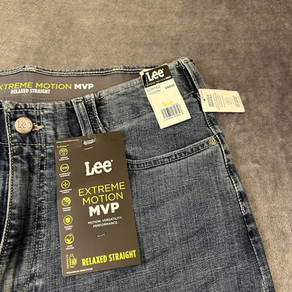 Lee Extreme Motion MVP Jeans Mens 34x36" Blue Relaxed Straight Denim Pants New
