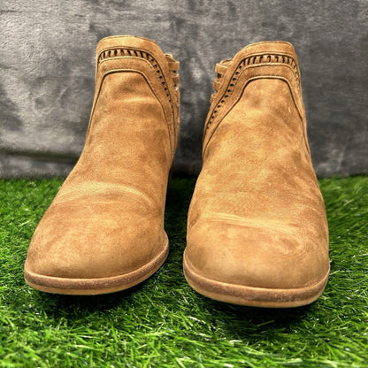 Vince Camuto Pimmy Boots Womens 6 M Brown Leather Ankle Booties Zip Up Heeled