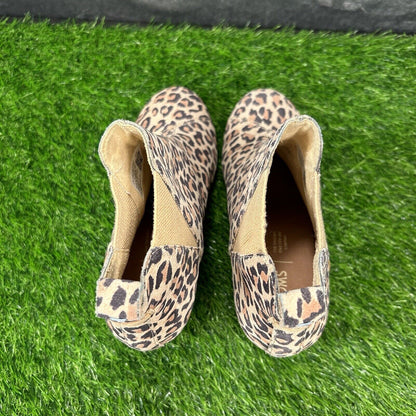 Toms Kelsey Boots Womens 7 Brown Black Leopard Booties Ankle Wedge Casual