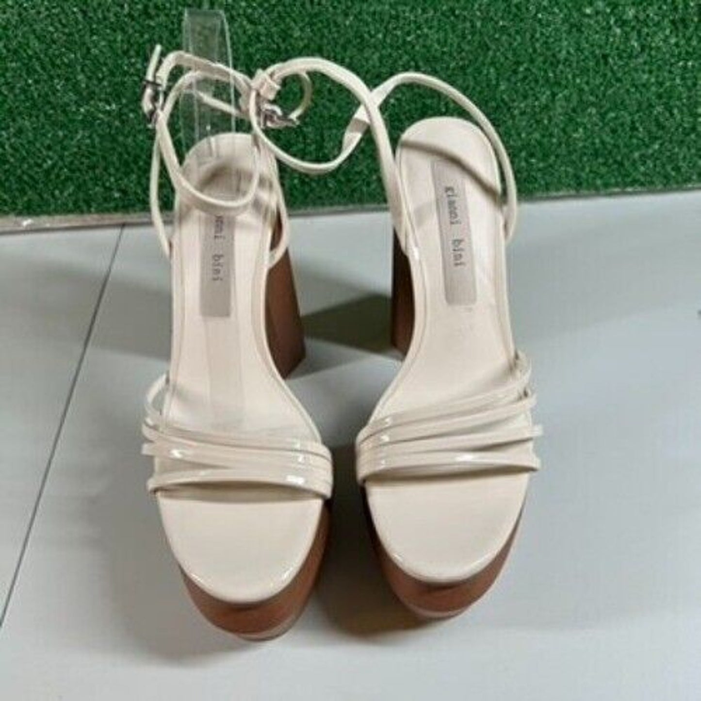 Gianni Bini Parrish Platform Sandals Ankle Strap Chunky Heel Beige Womens 9 M