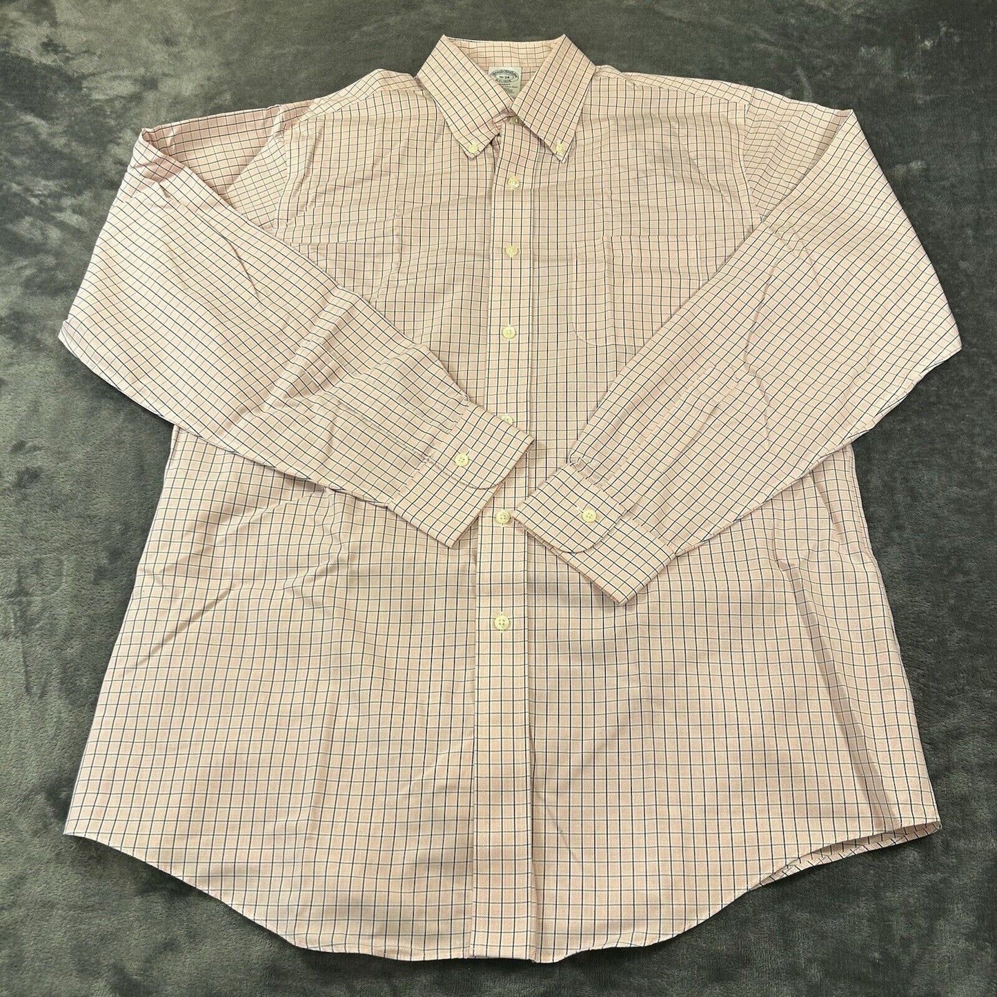Brooks Brothers Shirt Mens 16 35 Pink Blue Check Button Up Long Sleeve Regent