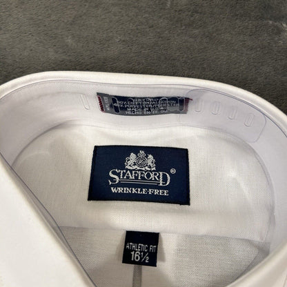 Stafford Shirt Mens 16.5 White Button Up Short Sleeve Athletic Fit Casual New