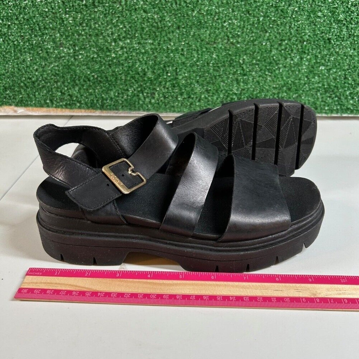 Dr Scholls Trekkie Platform Sandals Lug Sole Ankle Strap Buckle Casual Womens 7M