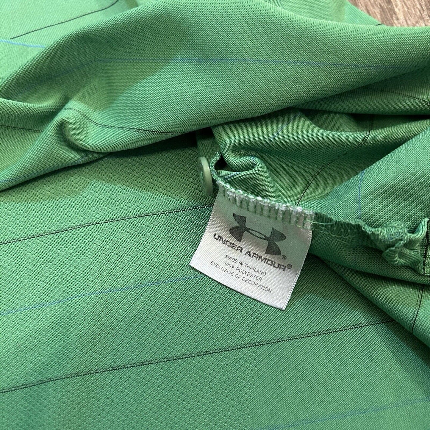 Under Armour Polo Shirt Mens Large Green Striped Heatgear TPC Golf Athletic