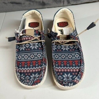 Hey Dude Wendy Winter Sweater Slip On Loafers Casual Shoes Blue Womens 8 New