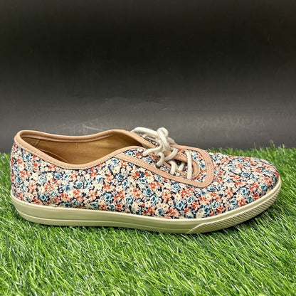 Hotter Mabel Shoes Womens 7 Red Blue Floral Fashion Sneakers Lace Up Casual