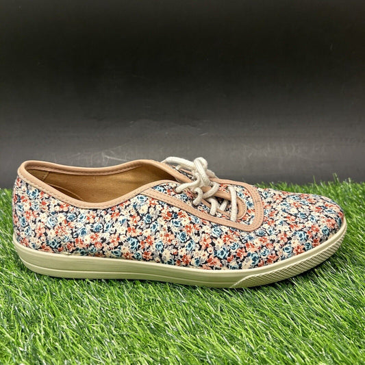 Hotter Mabel Shoes Womens 7 Red Blue Floral Fashion Sneakers Lace Up Casual