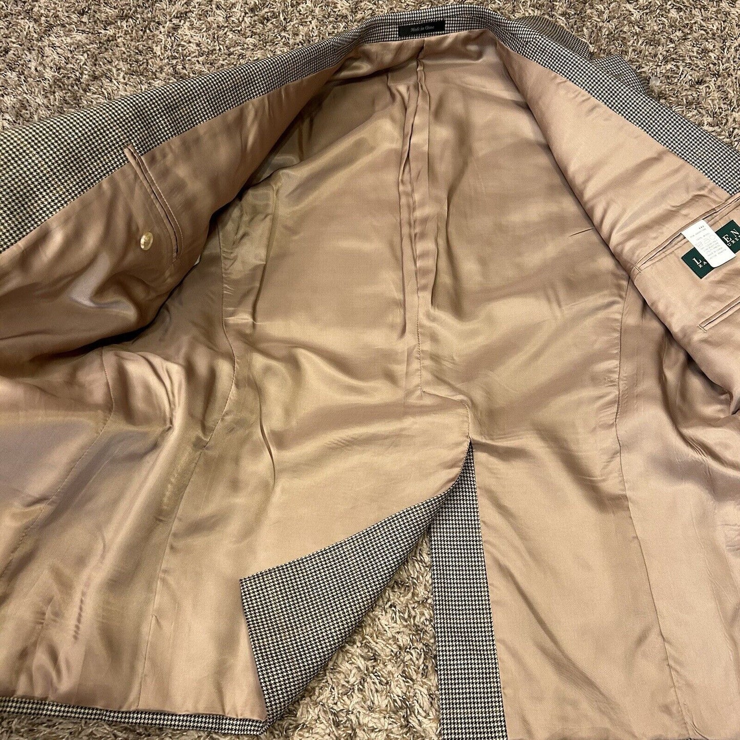 Lauren Ralph Lauren Suit Jacket Mens 44R Brown Black Houndstooth 100% Wool