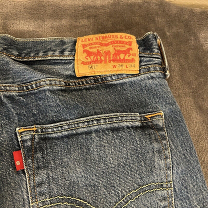 Levis 501 Jeans Mens 36x34" Blue Button Fly Straight Leg Denim Pants Casual Work