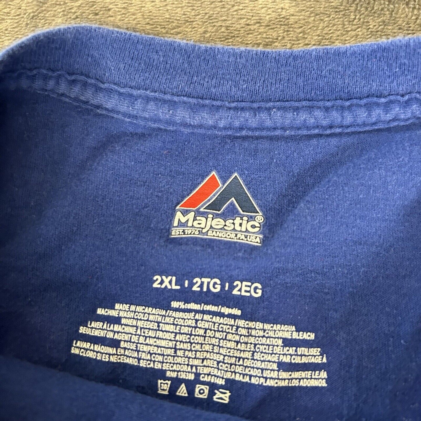 Chicago Cubs Shirt Mens XXL 2XL Blue Red Short Sleeve Baez MLB Baseball Majestic