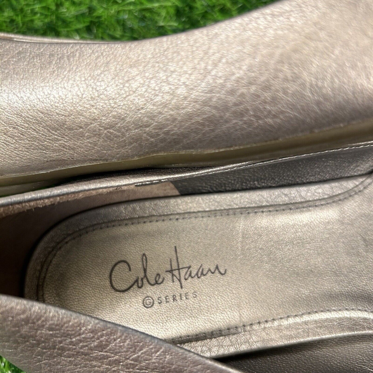 Cole Haan Loafer Womens 9.5 B Silver Shoes Flats Leather Slip On Casual Ballet