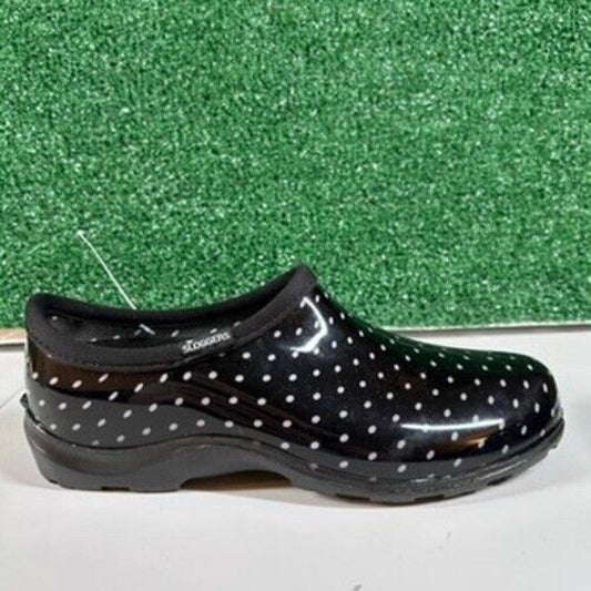 Sloggers Waterproof Garden Shoes Clogs Polka Dot Rain Shoe Black White Womens 10