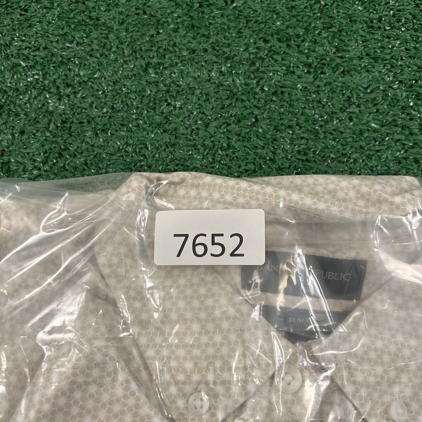 Banana Republic Shirt Mens Large Tall Beige Geometric Button Up Short Sleeve