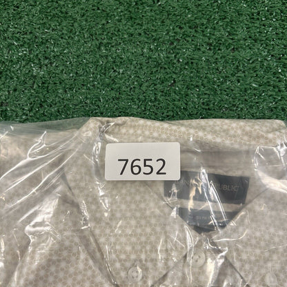 Banana Republic Shirt Mens Large Tall Beige Geometric Button Up Short Sleeve