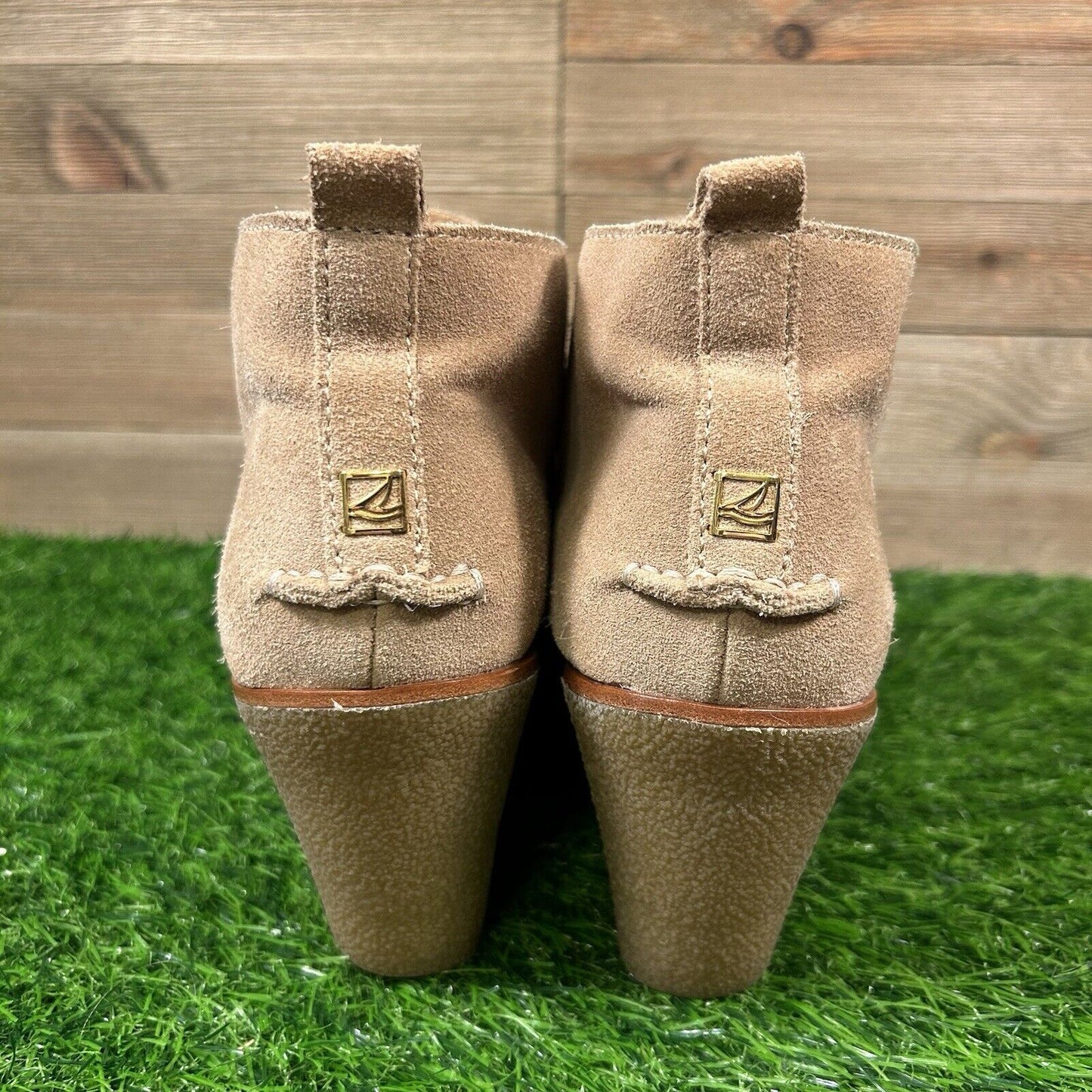 Sperry Harlow Boots Womens 8 M Brown Suede Leather Ankle Booties Casual Wedge