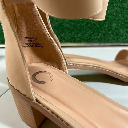 Journee Collection Ankle Strap Block Heel Sandals Open Toe Beige Nude Womens 11