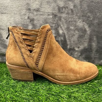 Vince Camuto Pimmy Boots Womens 6 M Brown Leather Ankle Booties Zip Up Heeled