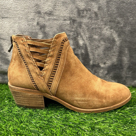 Vince Camuto Pimmy Boots Womens 6 M Brown Leather Ankle Booties Zip Up Heeled