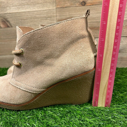 Sperry Harlow Boots Womens 8 M Brown Suede Leather Ankle Booties Casual Wedge