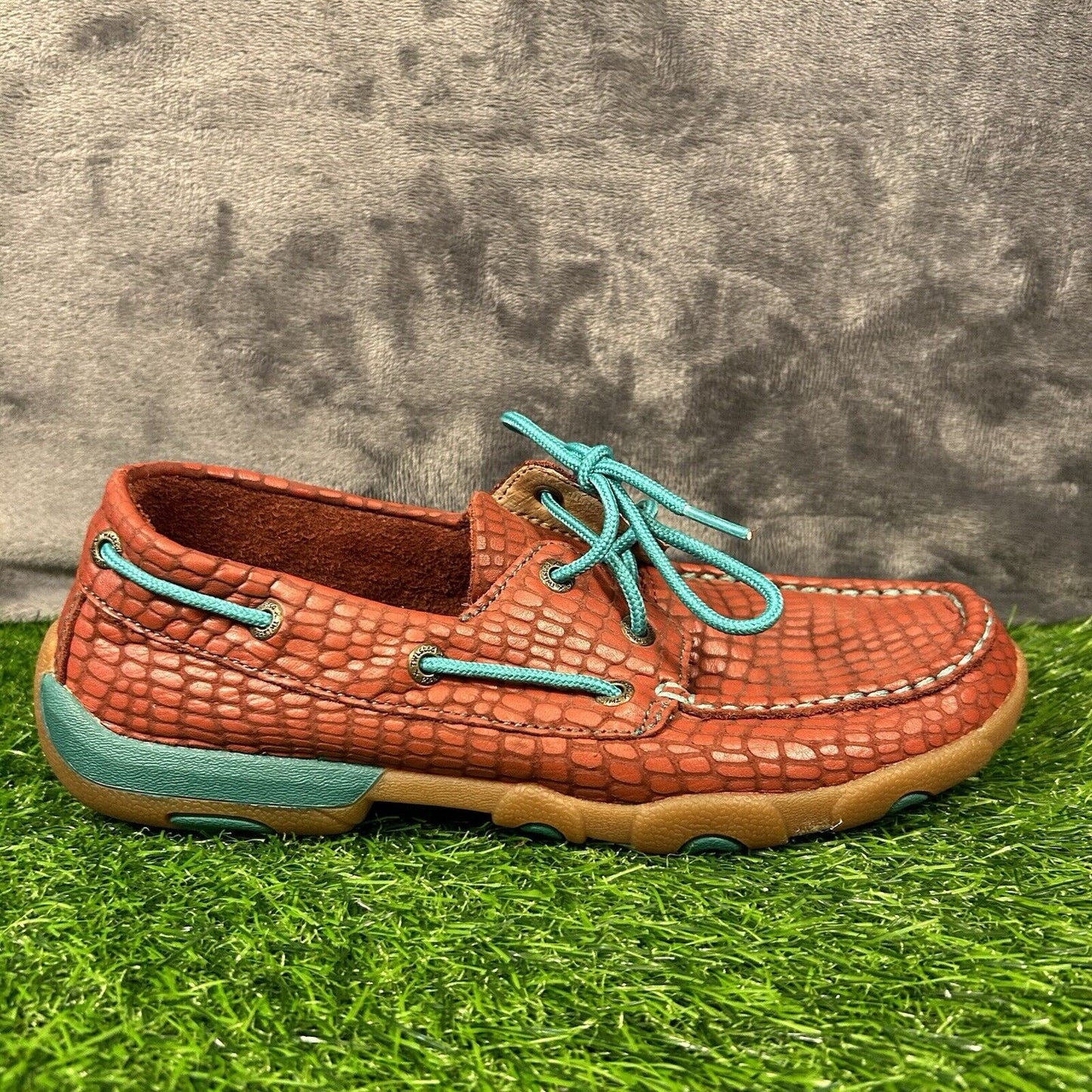 Twisted X Loafers Womens 7.5 M Red Blue Leather Boat Shoes crocodile Print Lace