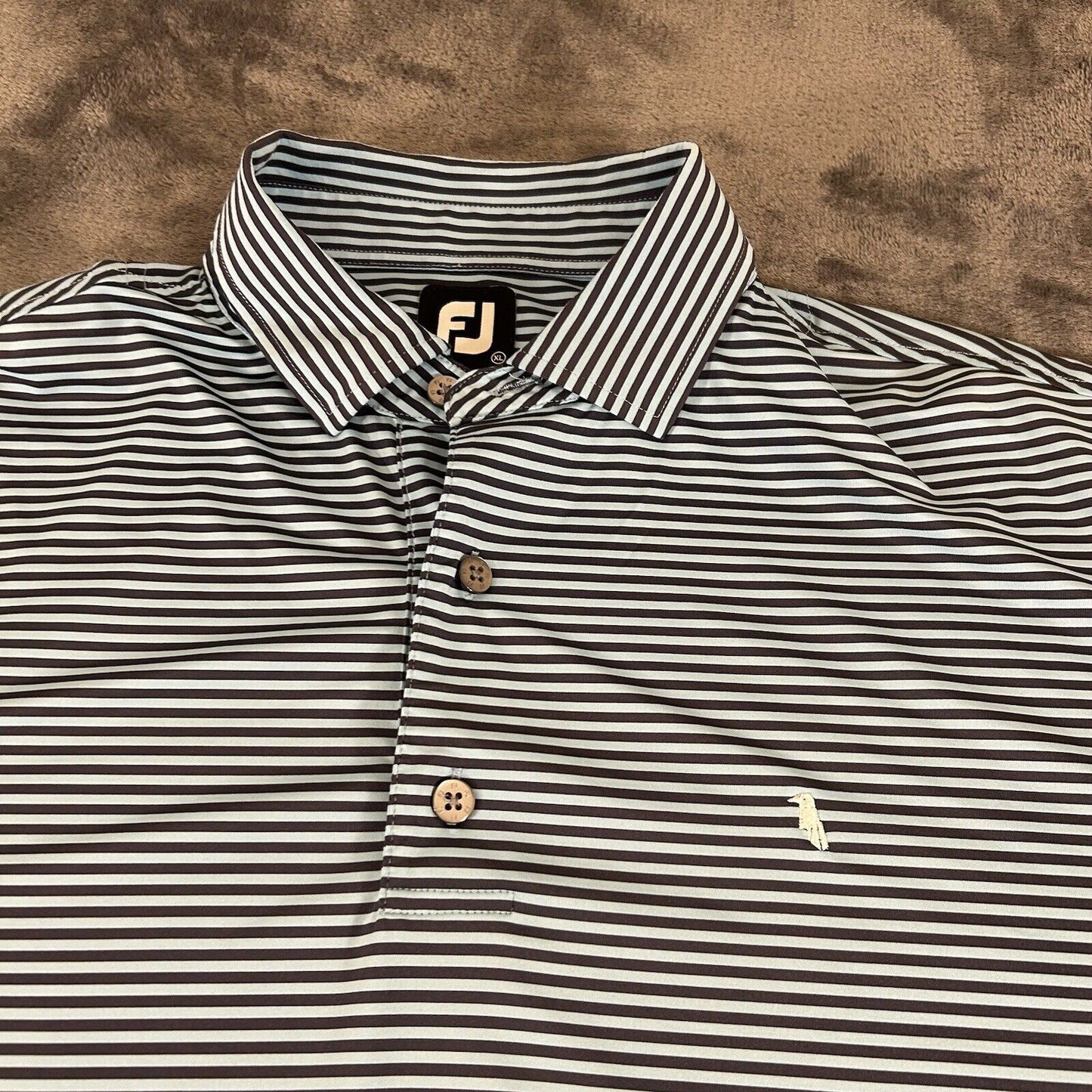 Footjoy Golf Polo Shirt Mens Extra Large Blue Black Striped Short Sleeve Stretch