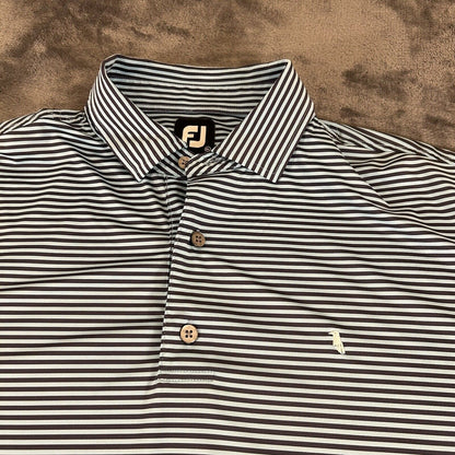 Footjoy Golf Polo Shirt Mens Extra Large Blue Black Striped Short Sleeve Stretch