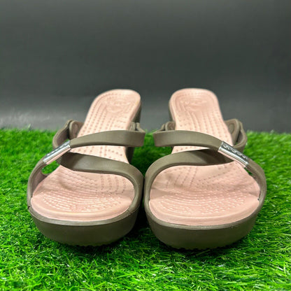 Crocs Cyprus Heeled Sandals Womens 9 Brown Pumps Strappy Slip On Casual Comfort