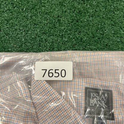 Jos a Bank Shirt Mens Extra Large Blue Orange Check Button Up Short Sleeve Work