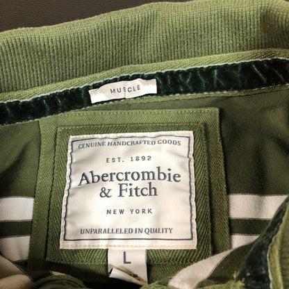 Abercrombie Fitch Polo Shirt Mens Large Green White Striped Muscle Long Sleeve