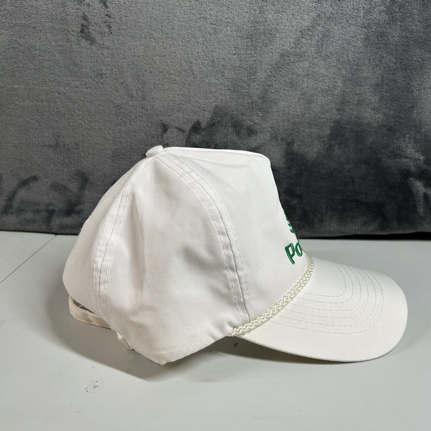 Vintage Potlatch Hat Cap Mens Strap Back White Green Rope Otto Cap Adjustable