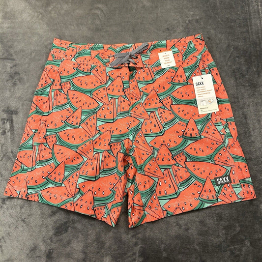 SAXX Betawave 2N1 Board Shorts Men 34" Red Watermelon AOP Drawstring Swim NEW