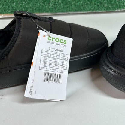 Crocs Classic Puff Mocs Black Slip On Casual Comfort Shoes Lined Womens 8 New
