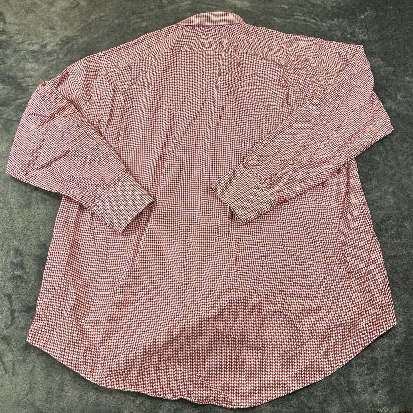 Neiman Marcus Shirt Mens 16.5 32.33 Red White Houndstooth Button Up Long Sleeve