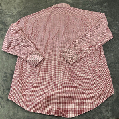 Neiman Marcus Shirt Mens 16.5 32.33 Red White Houndstooth Button Up Long Sleeve