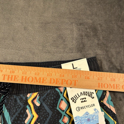 Billabong Board Shorts Mens Large 34" Blue Striped Aztec Hybrid Drawstring NEW