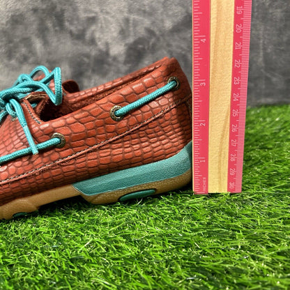 Twisted X Loafers Womens 7.5 M Red Blue Leather Boat Shoes crocodile Print Lace
