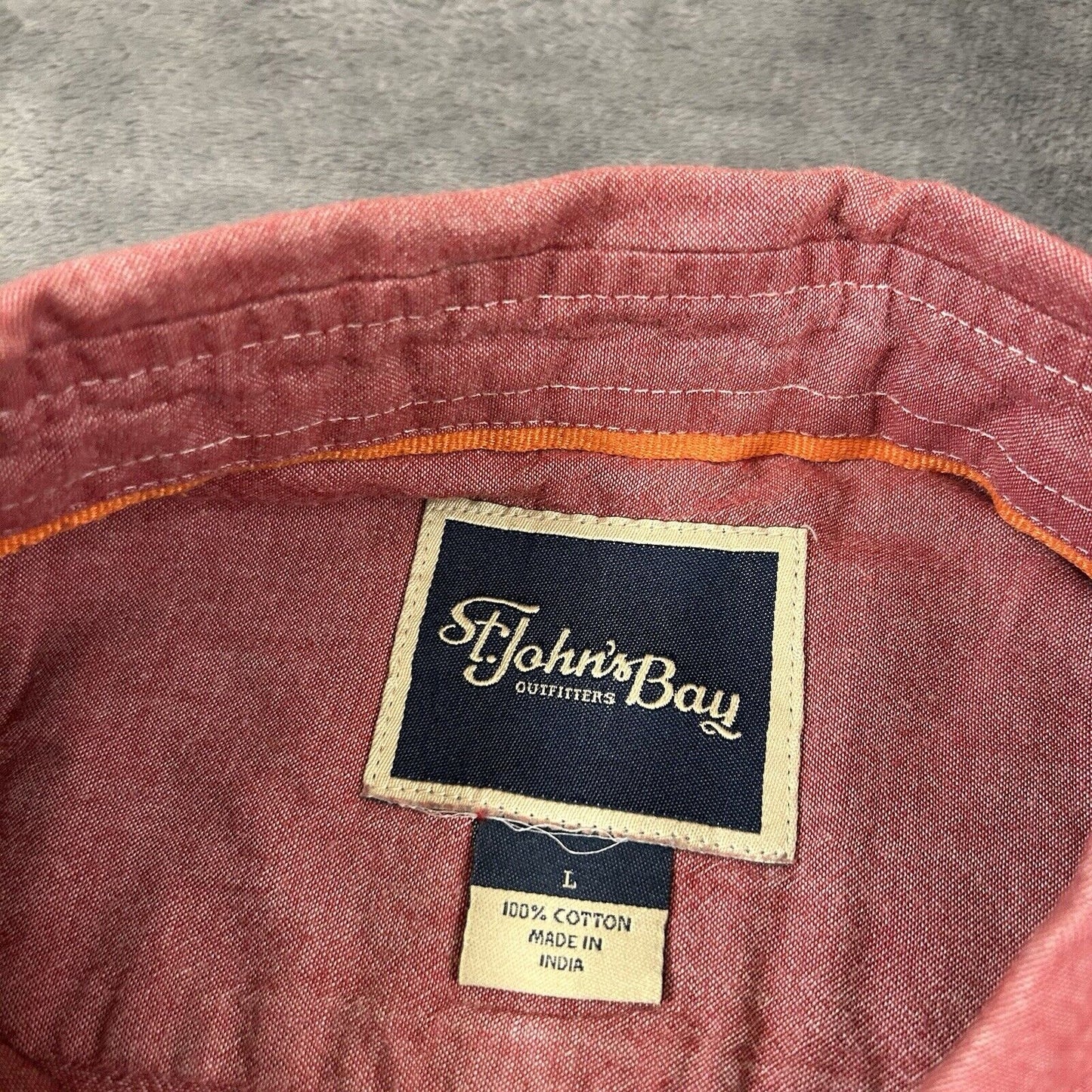 St Johns Bay Shirt Mens Large Red Button Up Short Sleeve Double Pocket Casual