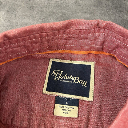 St Johns Bay Shirt Mens Large Red Button Up Short Sleeve Double Pocket Casual