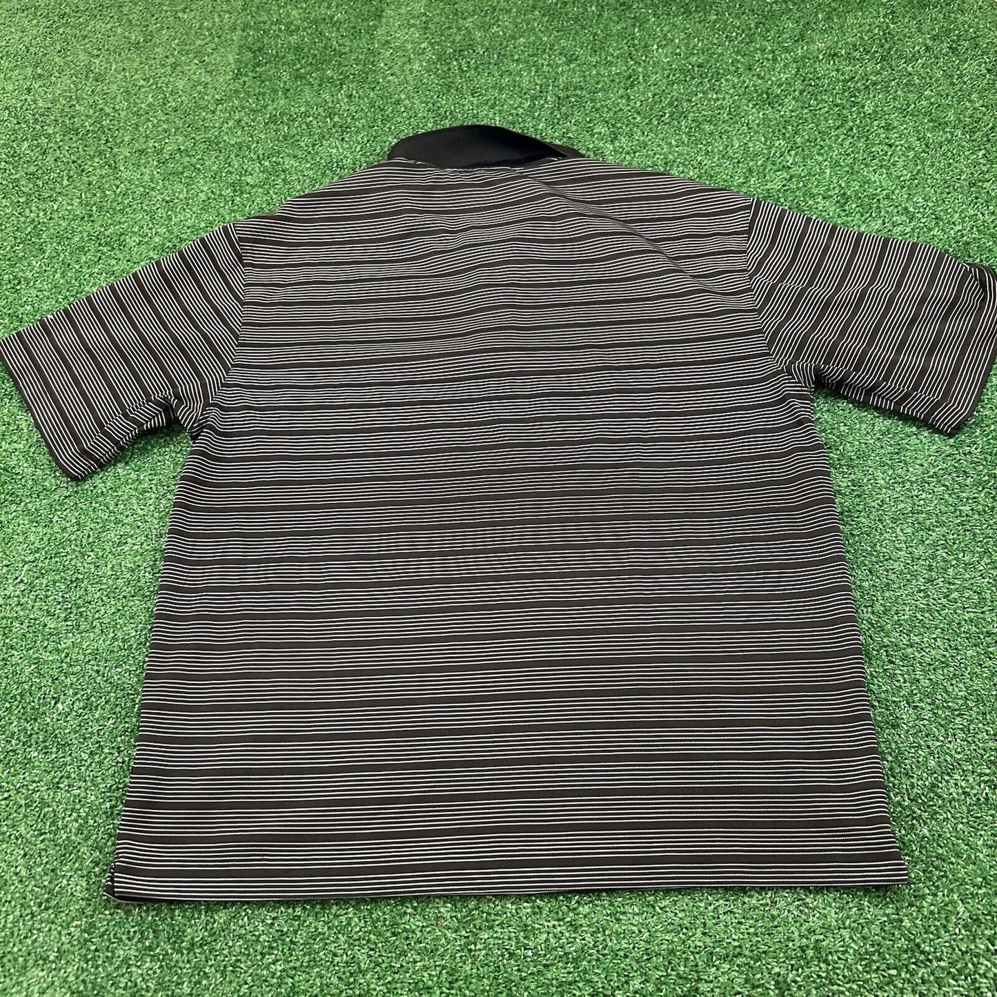 Nike Golf Polo Shirt Mens Medium Black White Striped Short Sleeve Dri-fit Preppy