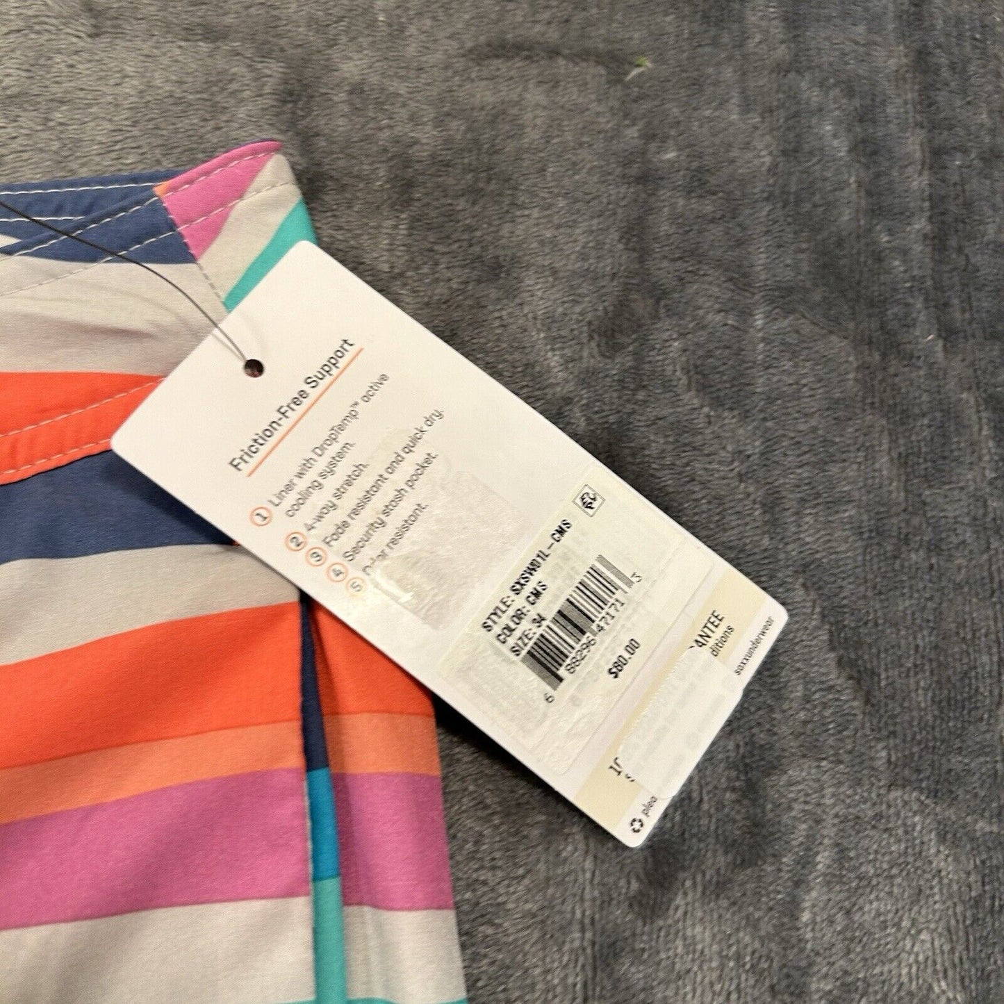 SAXX Betawave 2N1 Board Shorts Men 34" Orange Blue Striped Drawstring Swim NEW