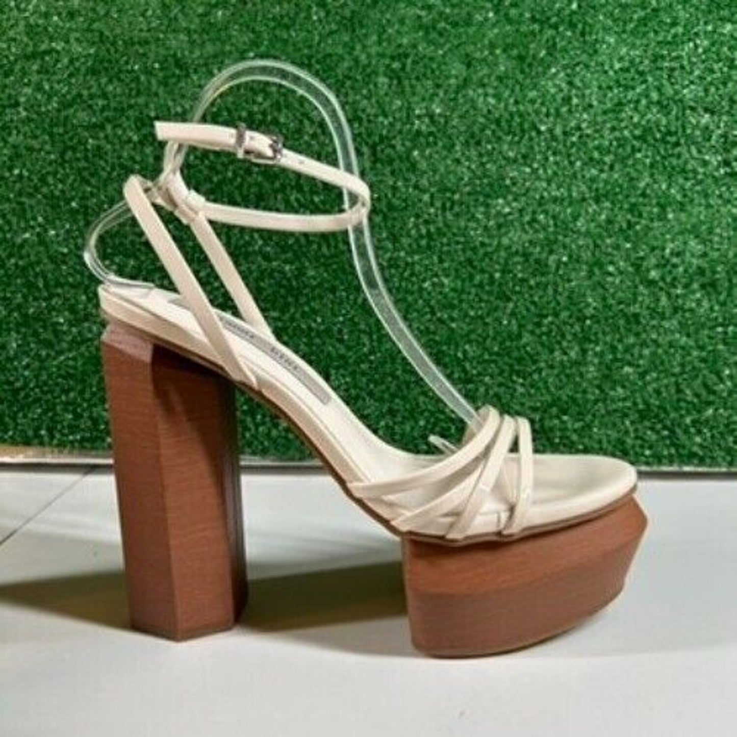 Gianni Bini Parrish Platform Sandals Ankle Strap Chunky Heel Beige Womens 9 M
