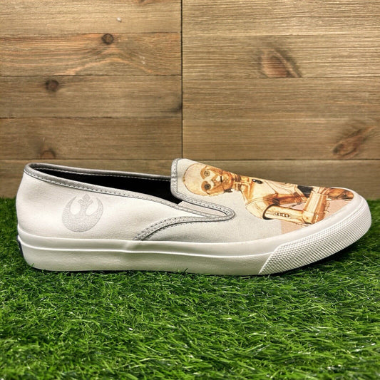 Sperry Star Wars Mens 10.5 White Graphic Shoes Sneakers Slip On R2D2 C3PO Casual
