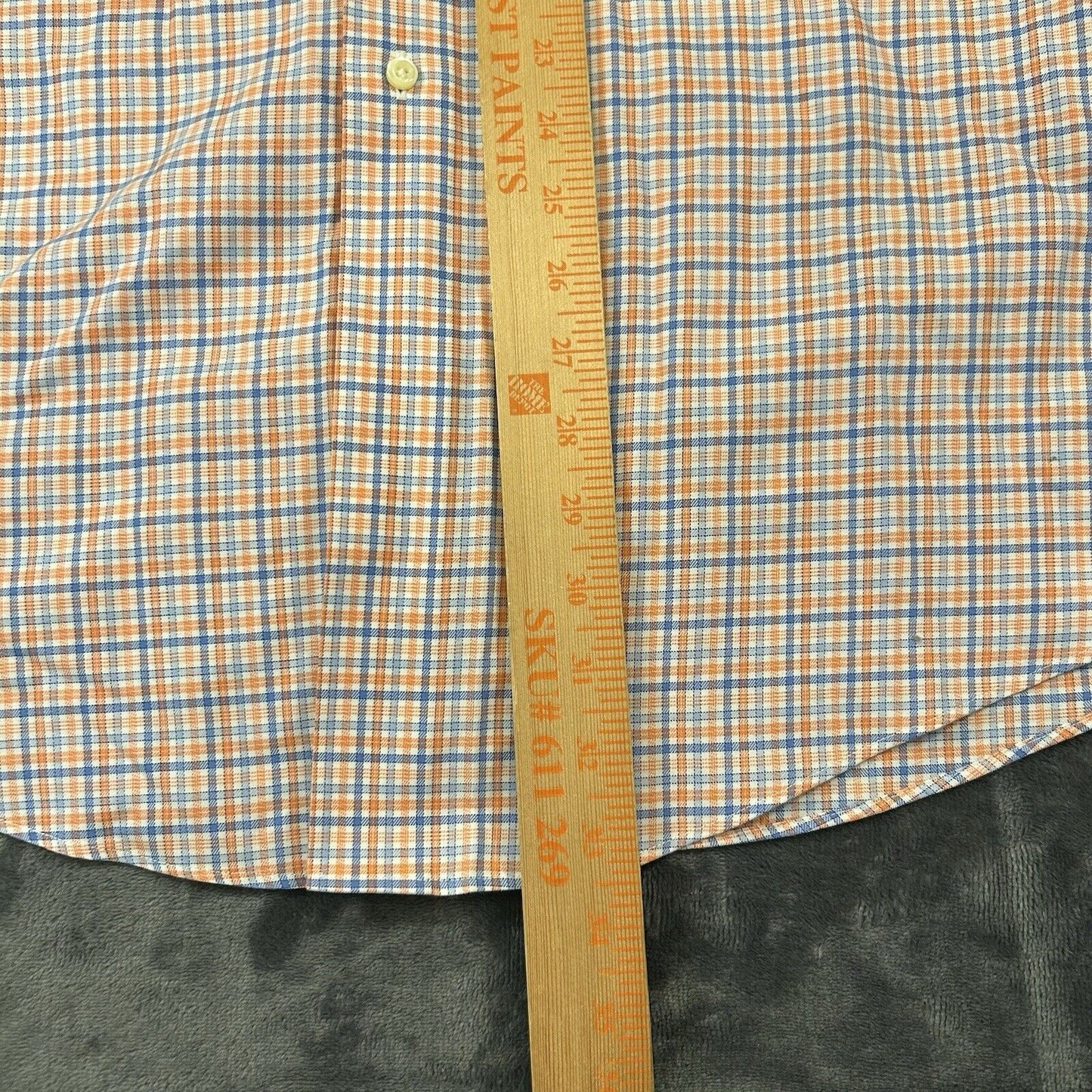 Brooks Brothers Shirt Mens 18 4/5 Orange Blue Check Button Up Long Sleeve Work