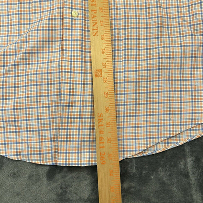 Brooks Brothers Shirt Mens 18 4/5 Orange Blue Check Button Up Long Sleeve Work