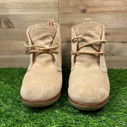 Sperry Harlow Boots Womens 8 M Brown Suede Leather Ankle Booties Casual Wedge