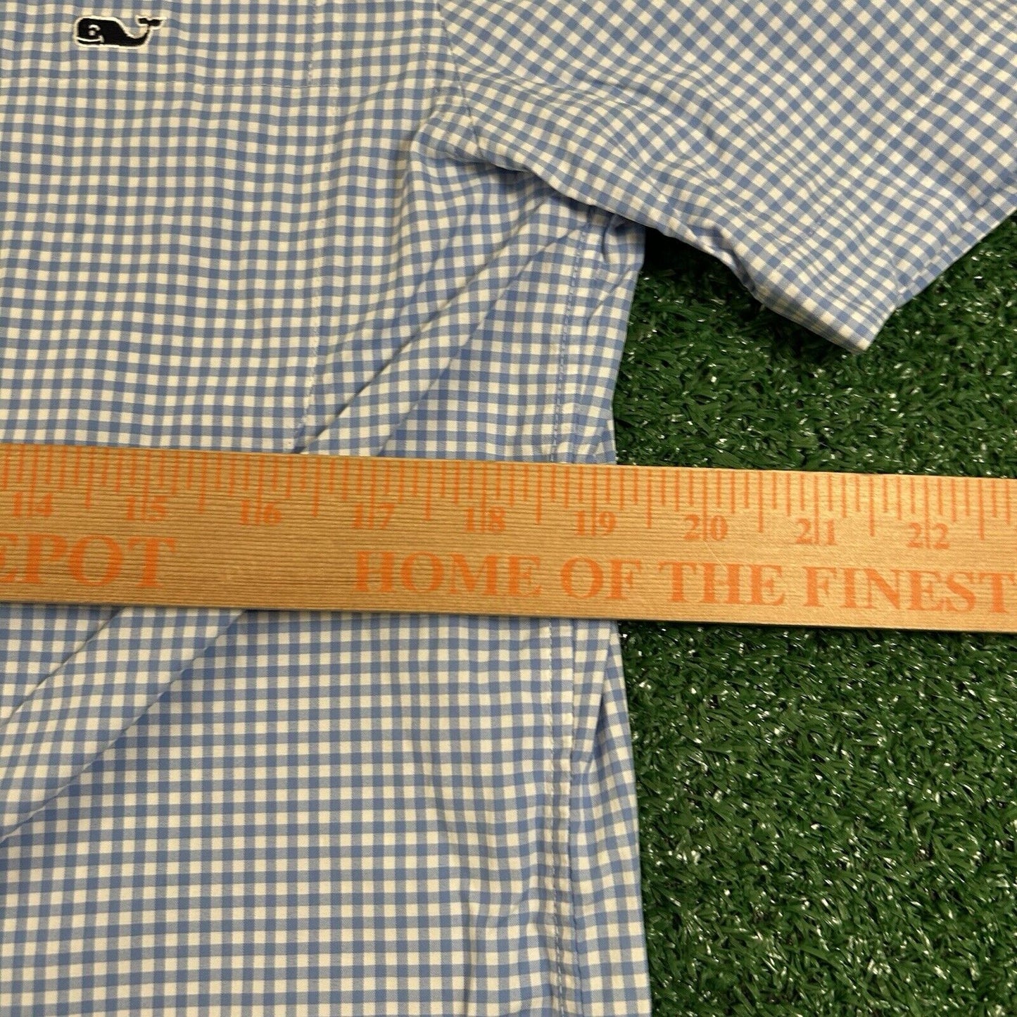 Vineyard Vines On the Go Performance Shirt Mens Small Blue White Check Button Up