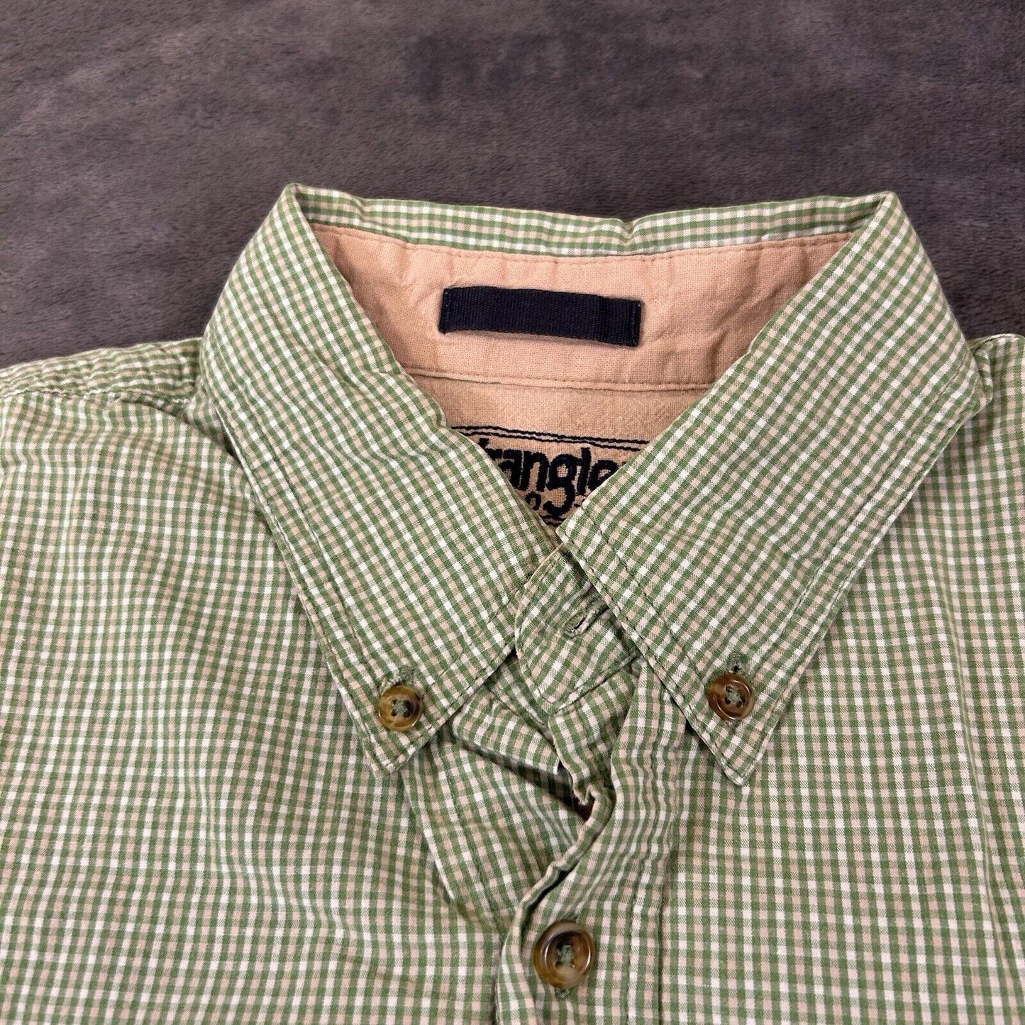 Wrangler Shirt Mens Large Green White Check Button Up Short Sleeve Western